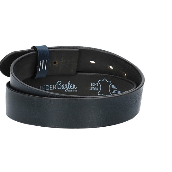 Lederriemen | Gürtelrohling Glanz 35mm in Blau | Marine mit Schlaufe und Kapplochteil - leder-accessoires.com