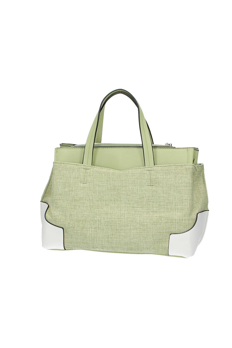 Shopper in Hellgrün|Weiss mit Canvas