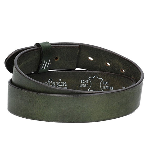 Lederriemen | Gürtelrohling Glanz 35mm in Grün mit Schlaufe und Kapplochteil - leder-accessoires.com