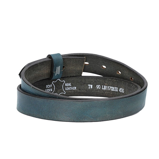 Lederriemen | Gürtelrohling Glanz 30mm in Blau | Marine mit Schlaufe und Kapplochteil - leder-accessoires.com