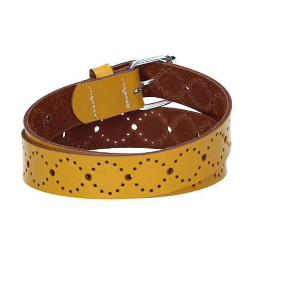 Ledergürtel Kids 25mm in Gelb mit Lochmuster und Rollschließe in Silber - leder-accessoires.com