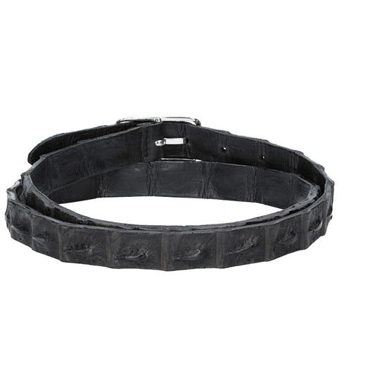 Krokoledergürtel 20mm Schwarz mit Vollschließe in Silber - leder-accessoires.com