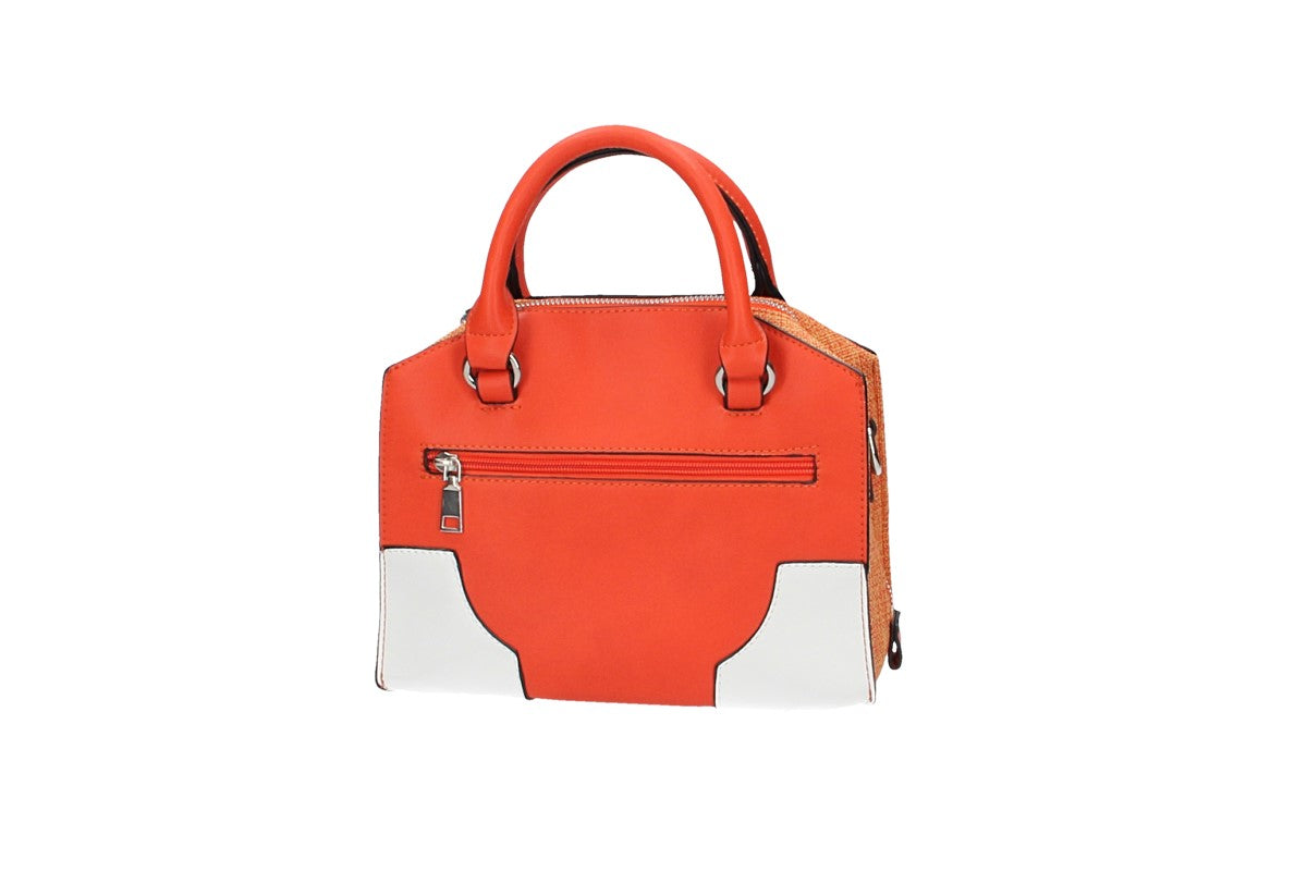 Kurzgrifftasche in Orange|Weiss mit Canvas