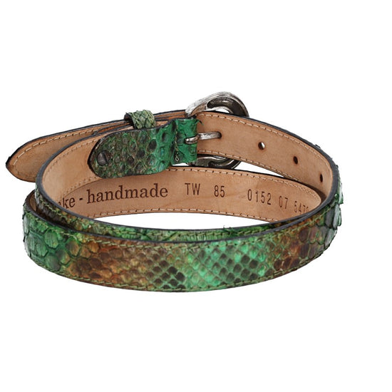Schlangenledergürtel 25mm Grün|Braun und Dornschließe in Silber - leder-accessoires.com