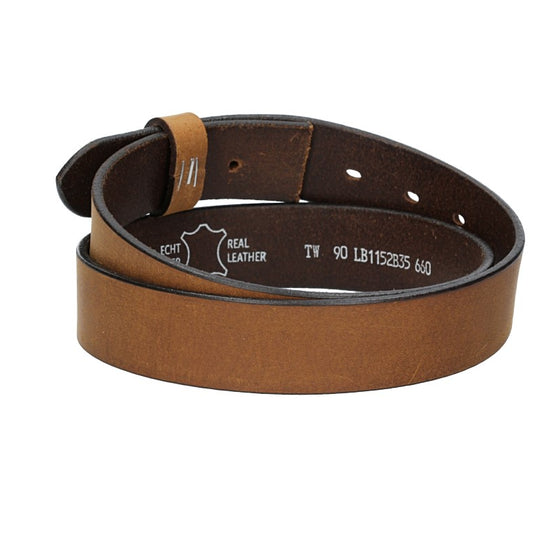 Lederriemen | Gürtelrohling Matt 35mm in Hellbraun mit Schlaufe und Kapplochteil - leder-accessoires.com
