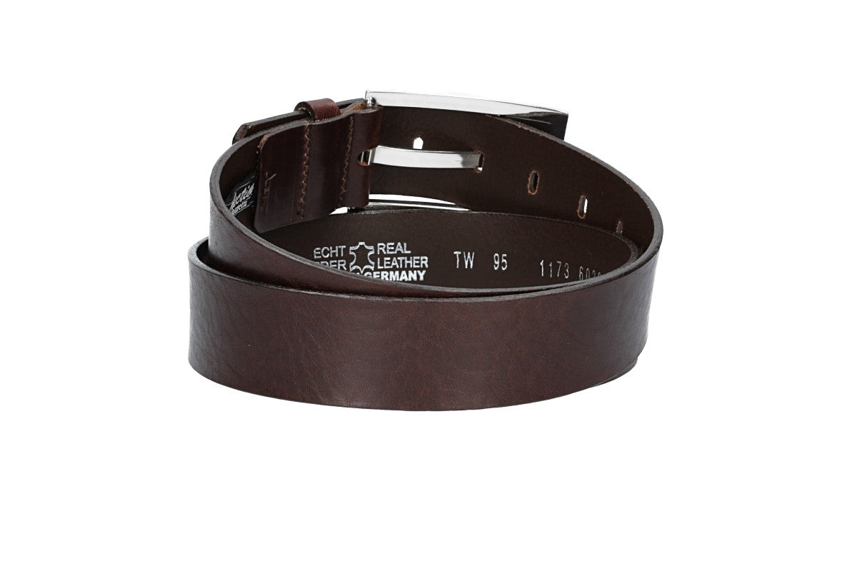 Ledergürtel Überlänge Braun 40mm mit Schmuckschließe Silber