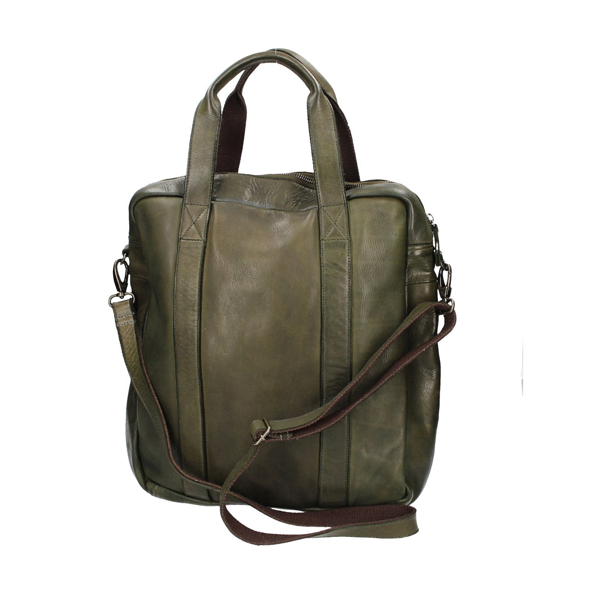 Ledertasche in Grün|Oliv mit Reißverschluss und zwei Vortaschen