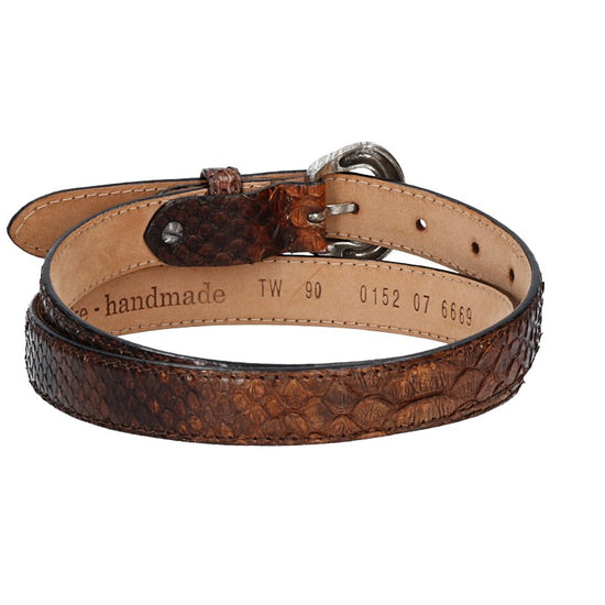 Schlangenledergürtel 25mm Braun und Dornschließe in Silber - leder-accessoires.com