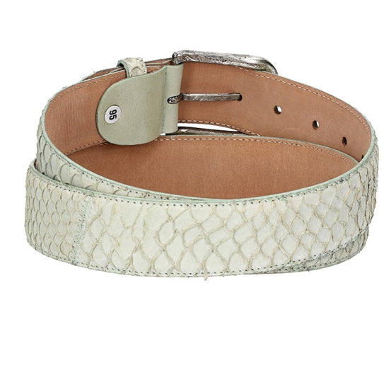 Schlangenledergürtel 40mm Mint|Beige mit Schließe in Silber - leder-accessoires.com