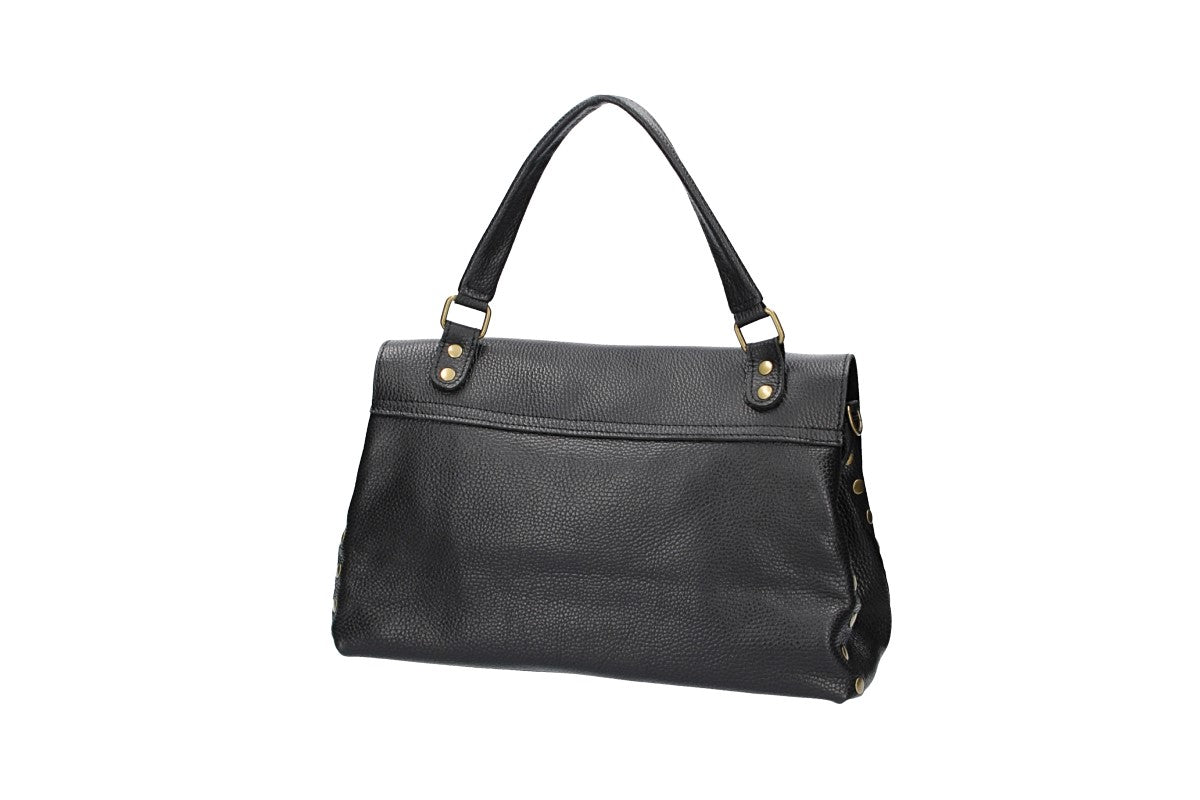 Kurzgrifftasche in Schwarz mit Überschlag aus Leder