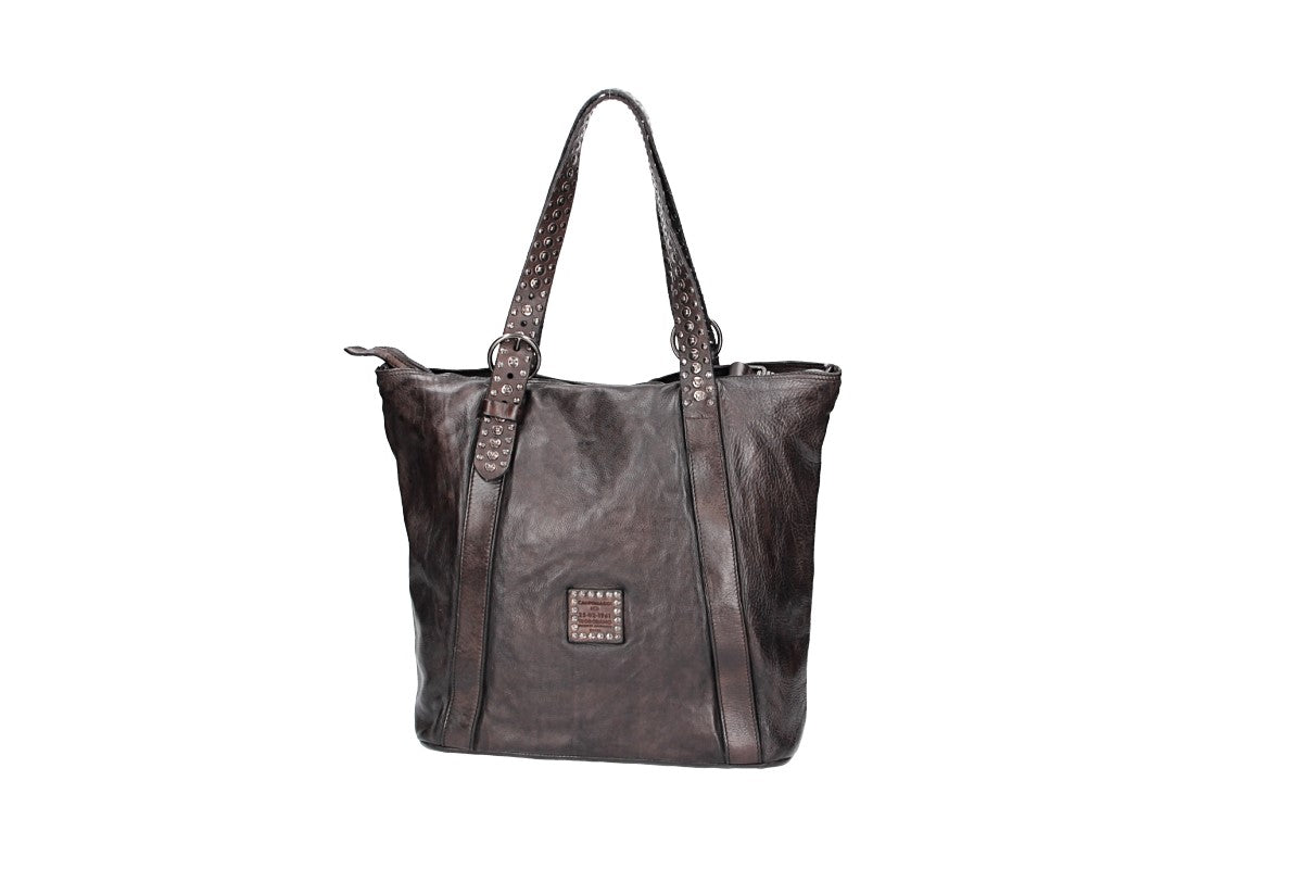 Shopper in Anthrazite mit Nieten aus Leder