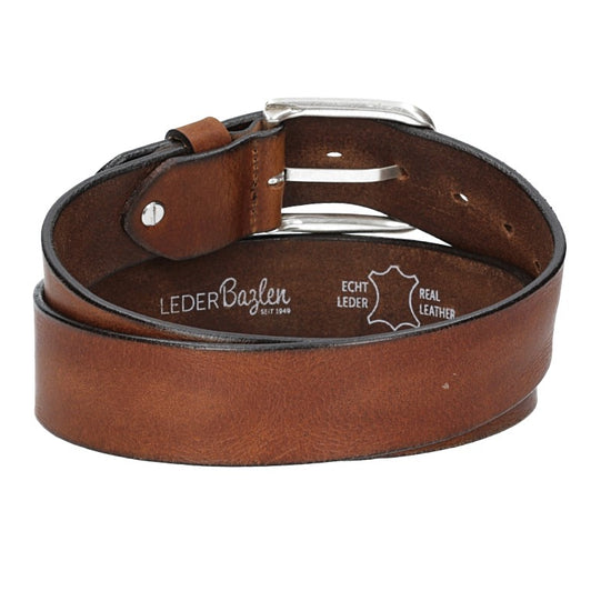 Ledergürtel Cognac 40mm mit Dornschließe in Silber - leder-accessoires.com