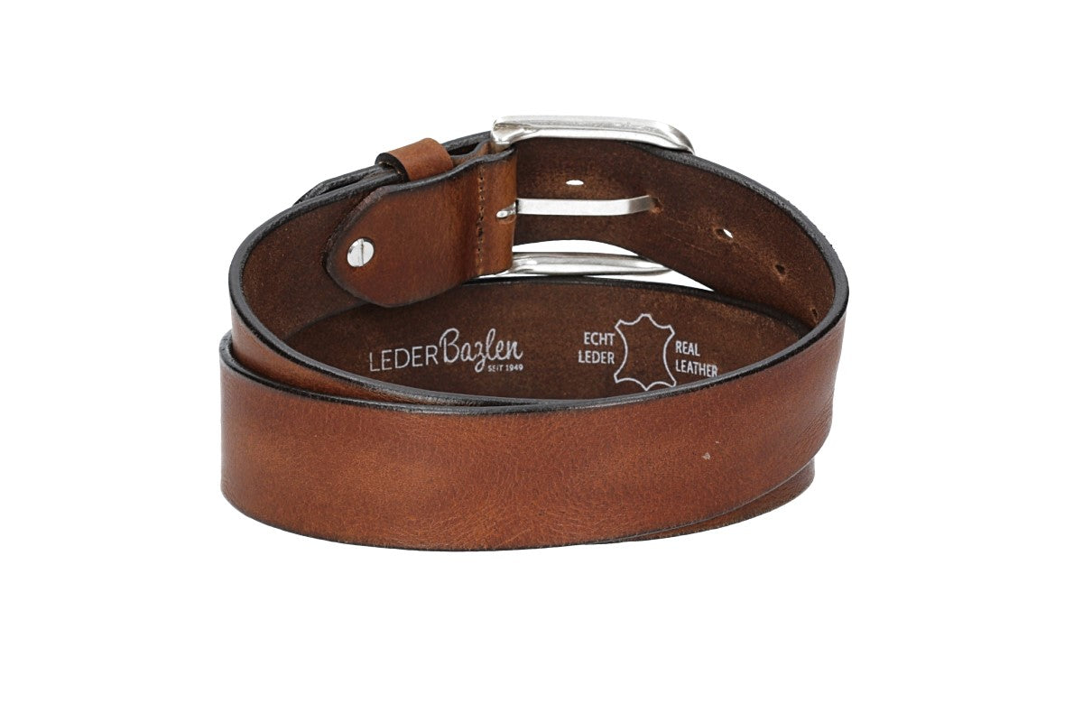 Ledergürtel Cognac 40mm mit Dornschließe in Silber