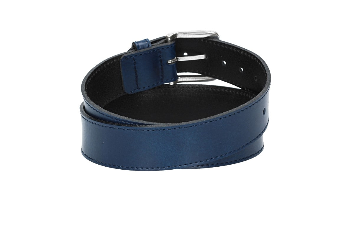 Ledergürtel Kids 30mm abgenäht in Blau mit Dornschließe in Silber