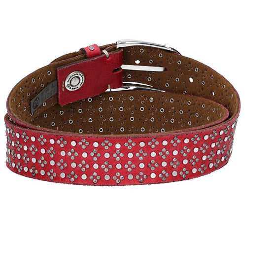 Nietengürtel 35mm in Rot und glänzende Dornschließe Silber - leder-accessoires.com