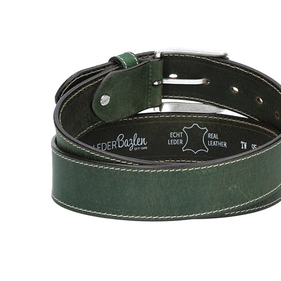 Ledergürtel Grün 40mm abgenäht mit Dornschließe in Silber - leder-accessoires.com