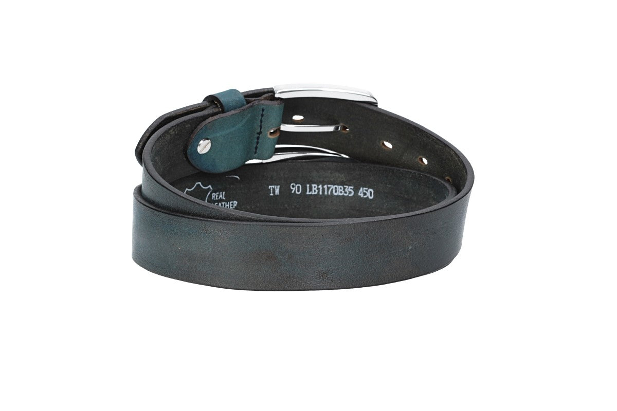 Ledergürtel Blau|Marine 35mm mit Dornschließe in Silber - leder-accessoires.com