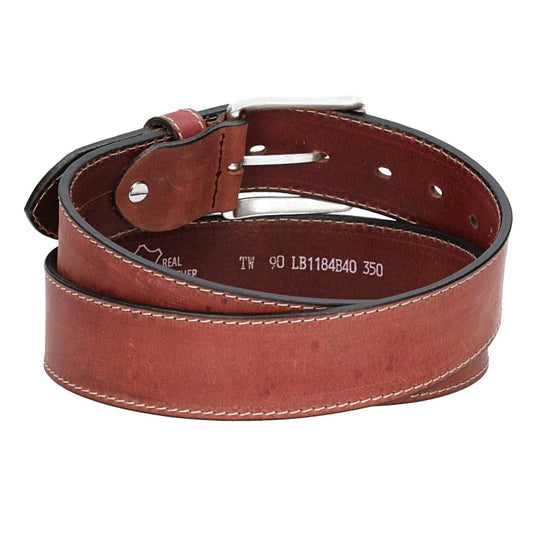Ledergürtel Rot 40mm abgenäht mit Dornschließe in Silber - leder-accessoires.com