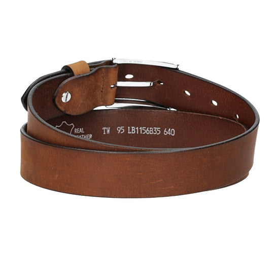 Ledergürtel Cognac 35mm mit Dornschließe in Silber - leder-accessoires.com