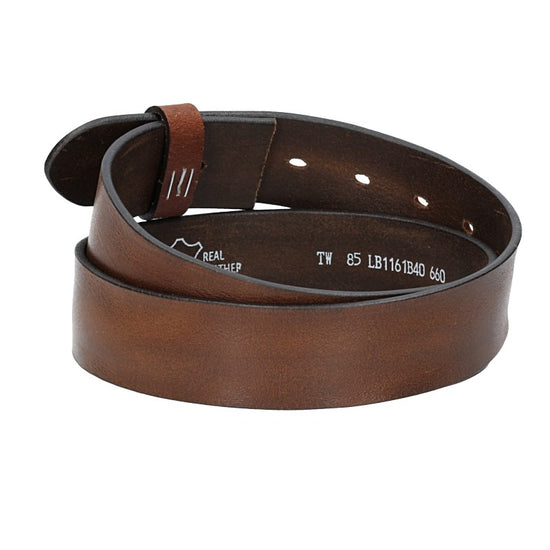 Lederriemen | Gürtelrohling Glanz 40mm in Cognac mit Schlaufe und Kapplochteil - leder-accessoires.com