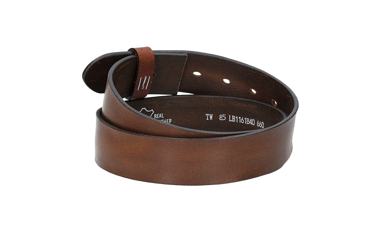 Lederriemen | Gürtelrohling Glanz 40mm in Cognac mit Schlaufe und Kapplochteil - leder-accessoires.com