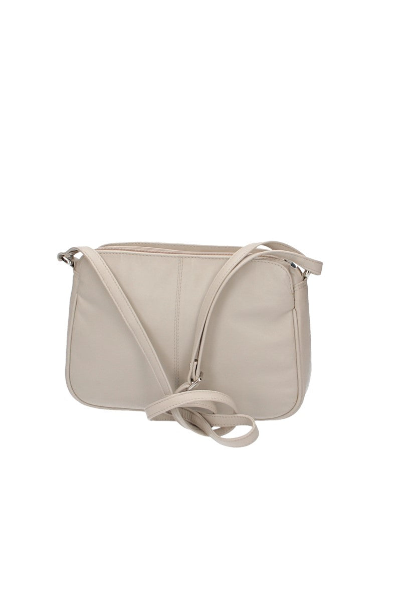 Umhängetasche mit Reißverschluss in Beige aus Leder