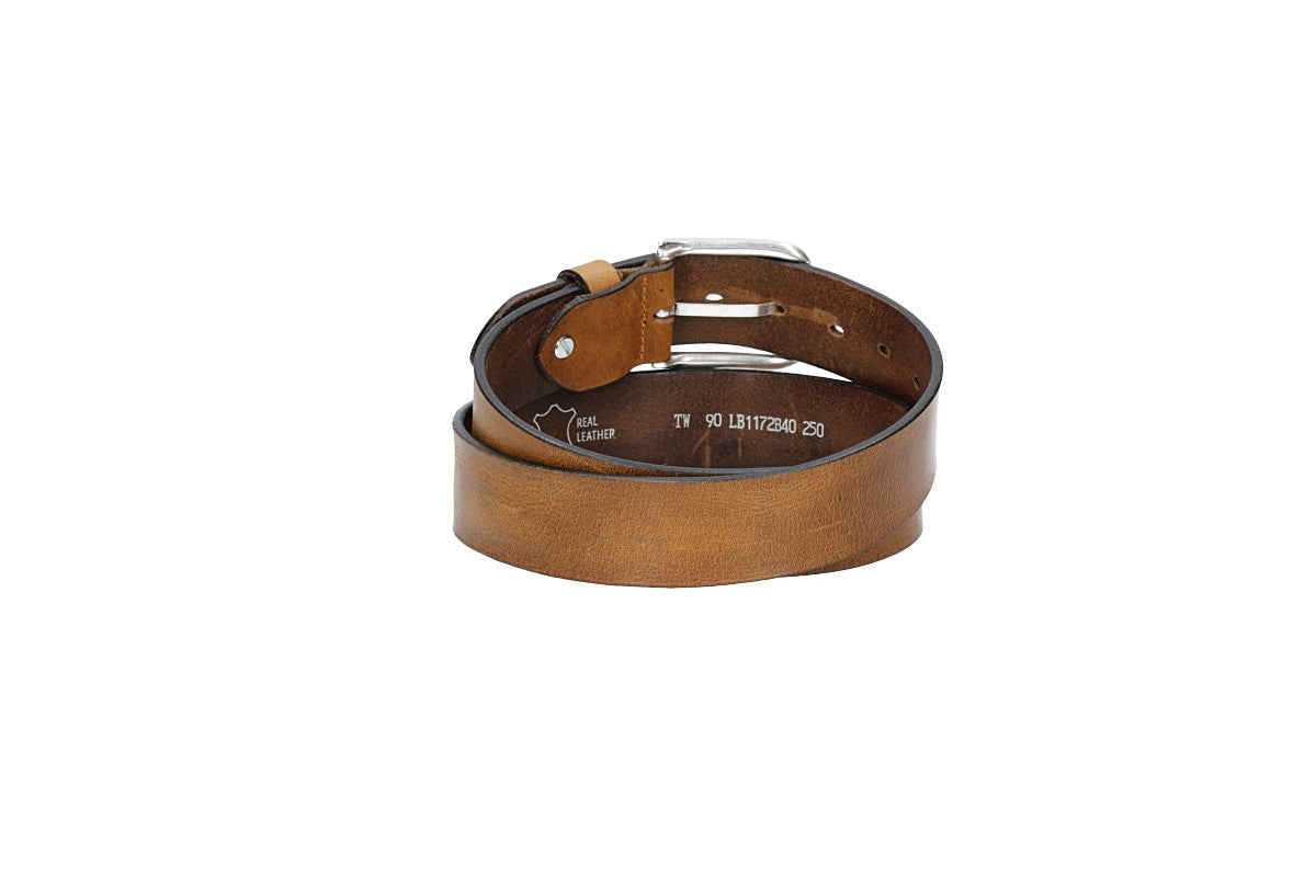 Ledergürtel Gelb|Ocker 40mm mit Dornschließe in Silber