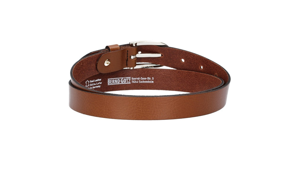 Damengürtel 25mm in Cognac mit Dornschließe in Lightgold