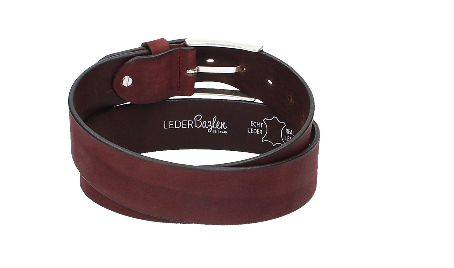 Ledergürtel Rot|Bordeaux 40mm mit Dornschließe in Silber
