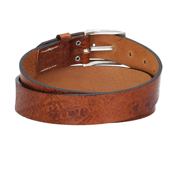 Hochwertiger Ledergürtel 35mm in Cognac mit rustikaler Schließe in Silber - leder-accessoires.com