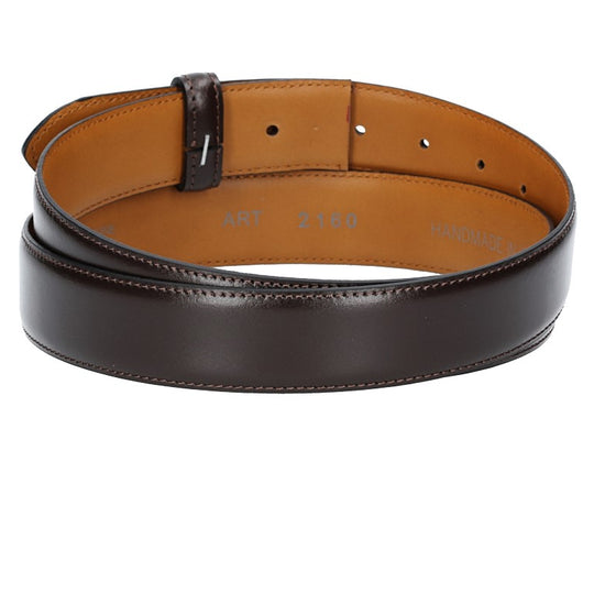 Lederriemen | Gürtelrohling 35mm bombiert in Braun mit Schlaufe und Kapplochteil - leder-accessoires.com