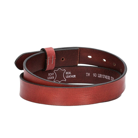 Lederriemen | Gürtelrohling Glanz 30mm in Rot mit Schlaufe und Kapplochteil - leder-accessoires.com