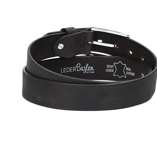 Ledergürtel Schwarz 35mm mit Dornschließe in Silber - leder-accessoires.com