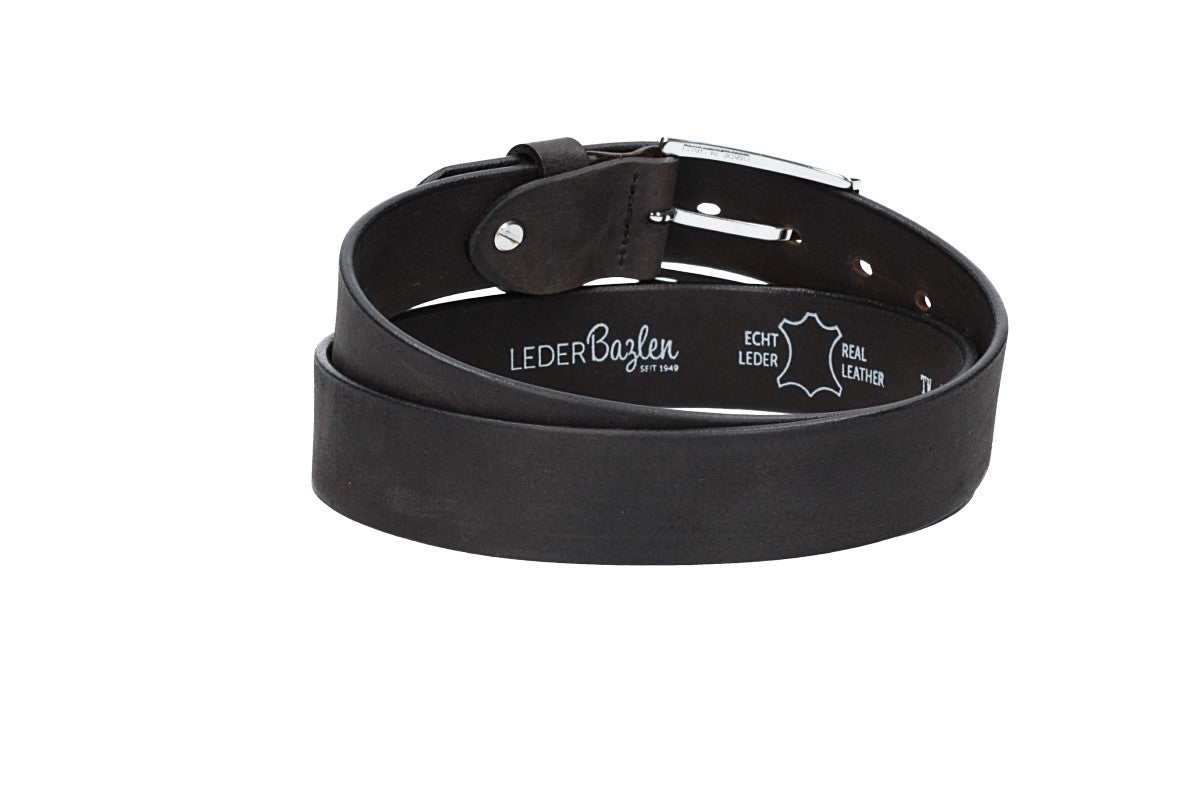 Ledergürtel Schwarz 35mm mit Dornschließe in Silber