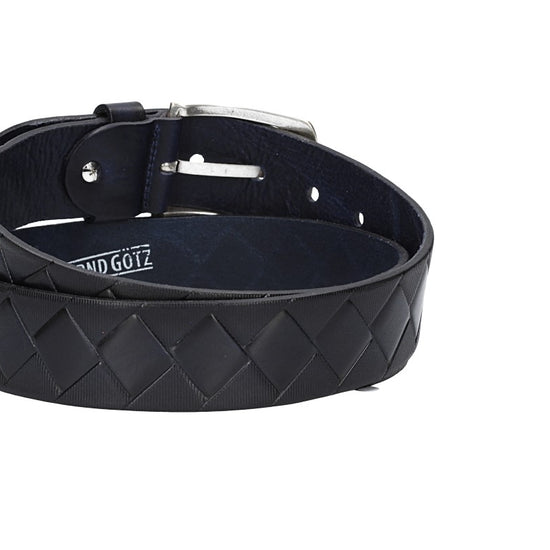 Jeansgürtel 40mm in Dunkelblau mit Rautenprägung und Dornschließe - leder-accessoires.com