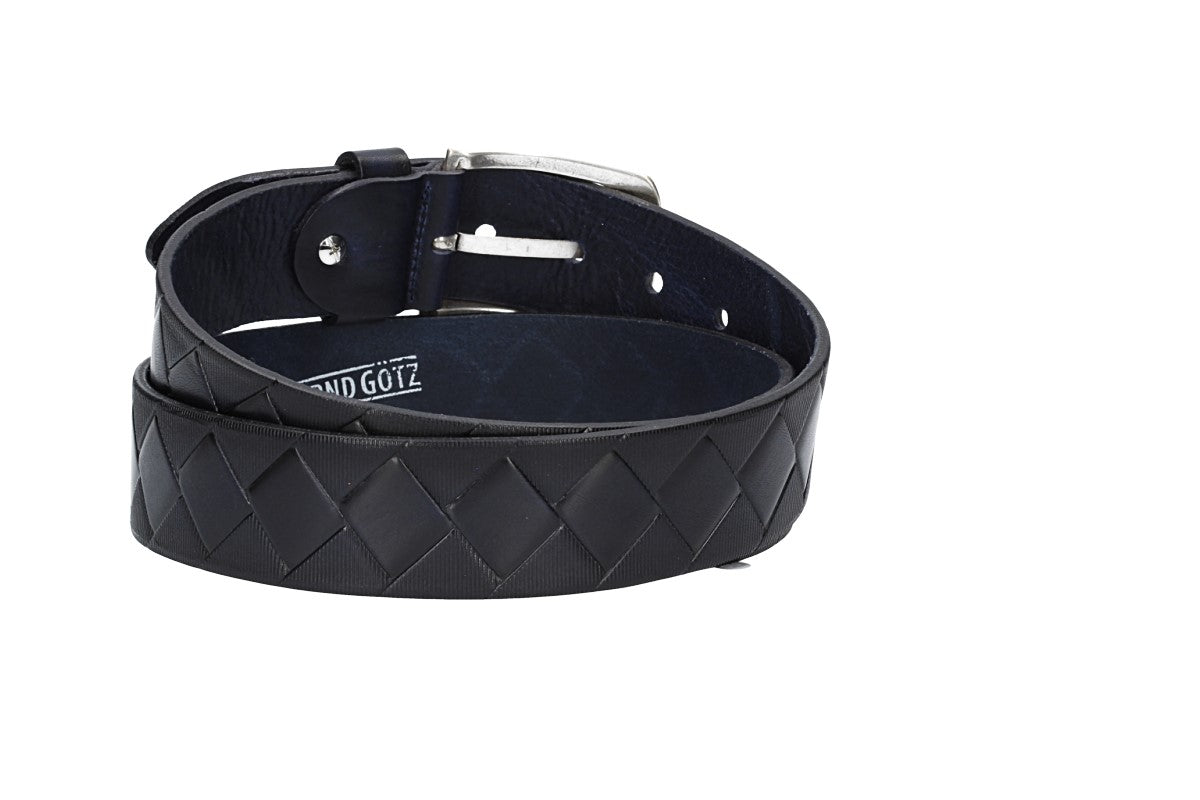 Jeansgürtel 40mm in Dunkelblau mit Rautenprägung und Dornschließe