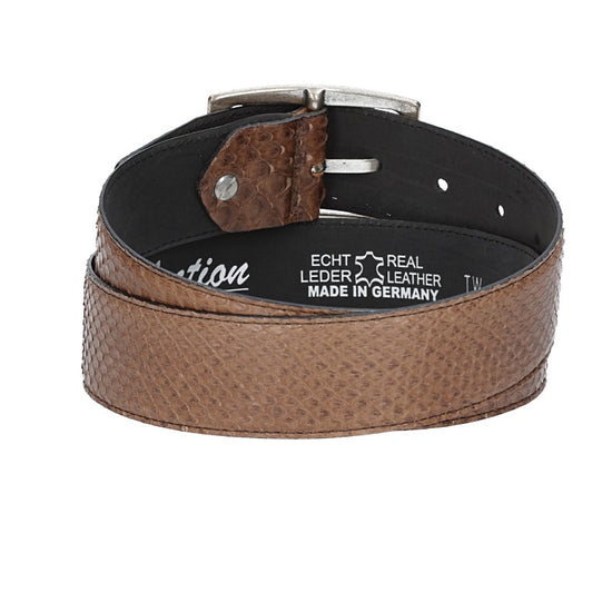 Schlangenledergürtel 40mm Braun und Vollschließe in Silber - leder-accessoires.com