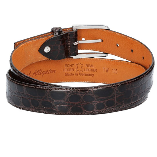 Krokoledergürtel 35mm Braun mit Dornschließe Silber - leder-accessoires.com