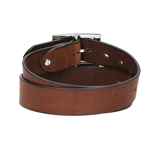 Ledergürtel Cognac 35mm mit Vollschließe in Silber - leder-accessoires.com