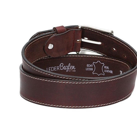 Ledergürtel Rot|Bordeaux 40mm abgenäht mit Dornschließe in Silber - leder-accessoires.com
