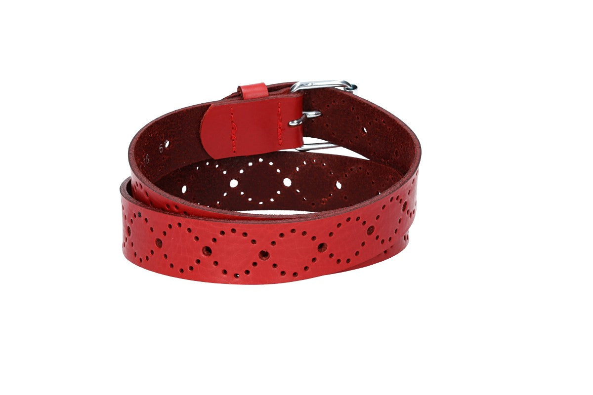 Ledergürtel Kids 25mm in Rot mit Lochmuster und Schließe Silber