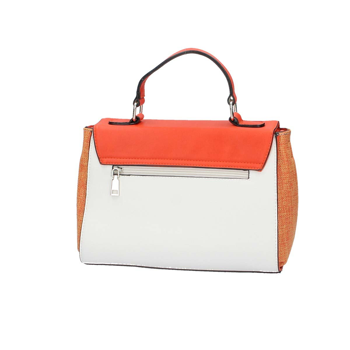 Kurzgrifftasche mit Überschlag in Orange|Weiss mit Canvas