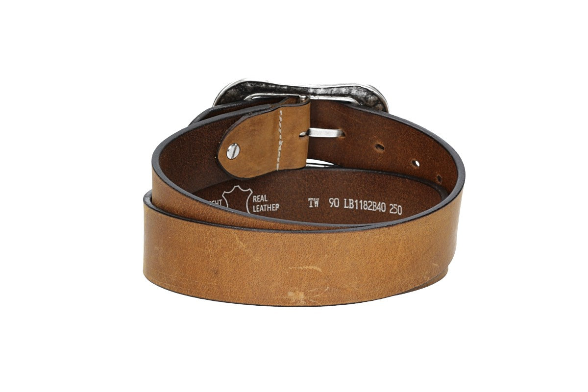 Ledergürtel Ocker | Senfgelb 40mm mit Blumenschließe
