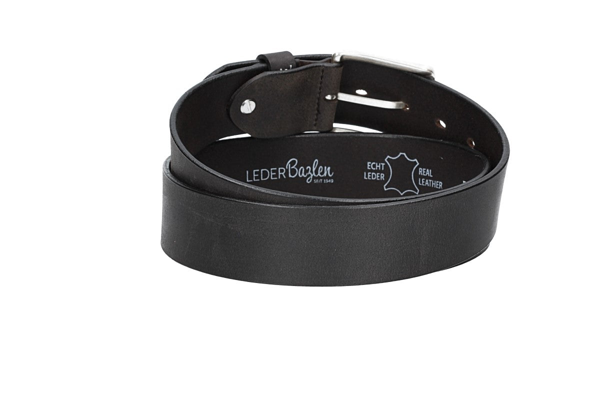 Ledergürtel Schwarz 40mm mit Dornschließe in Silber