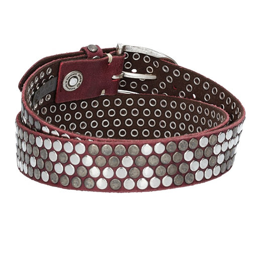 Nietengürtel 35mm in Beere|Bordeaux und Dornschließe Silber - leder-accessoires.com