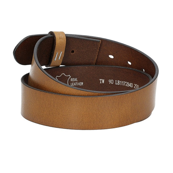 Lederriemen | Gürtelrohling Glanz 40mm in Gelb|Ocker mit Schlaufe und Kapplochteil - leder-accessoires.com