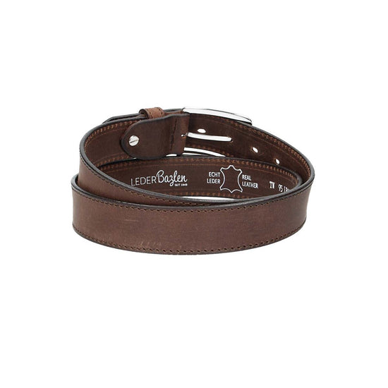 Ledergürtel Braun 35mm abgenäht mit Dornschließe in Silber - leder-accessoires.com