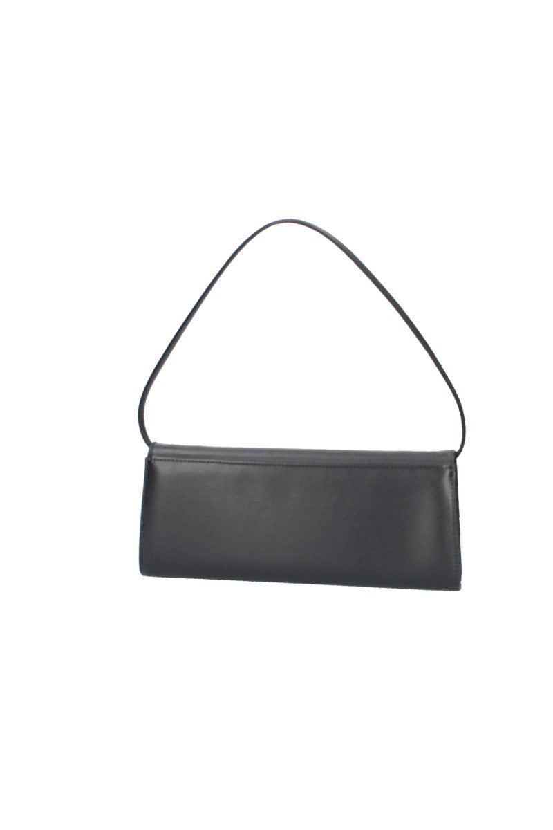 Clutch mit Überschlag in Schwarz aus Leder