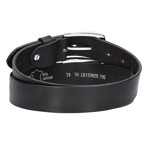 Ledergürtel Schwarz 35mm mit Dornschließe in Silber - leder-accessoires.com