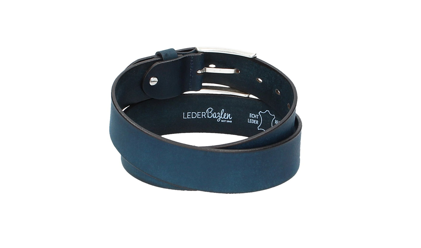 Ledergürtel Blau|Marine 40mm mit Dornschließe in Silber